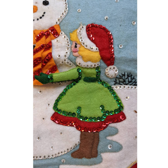 Vintage Christmas Felt Sequin Jeweled Wall Hanging‎ Snowman from Bucilla Kit - Picture 3 of 10